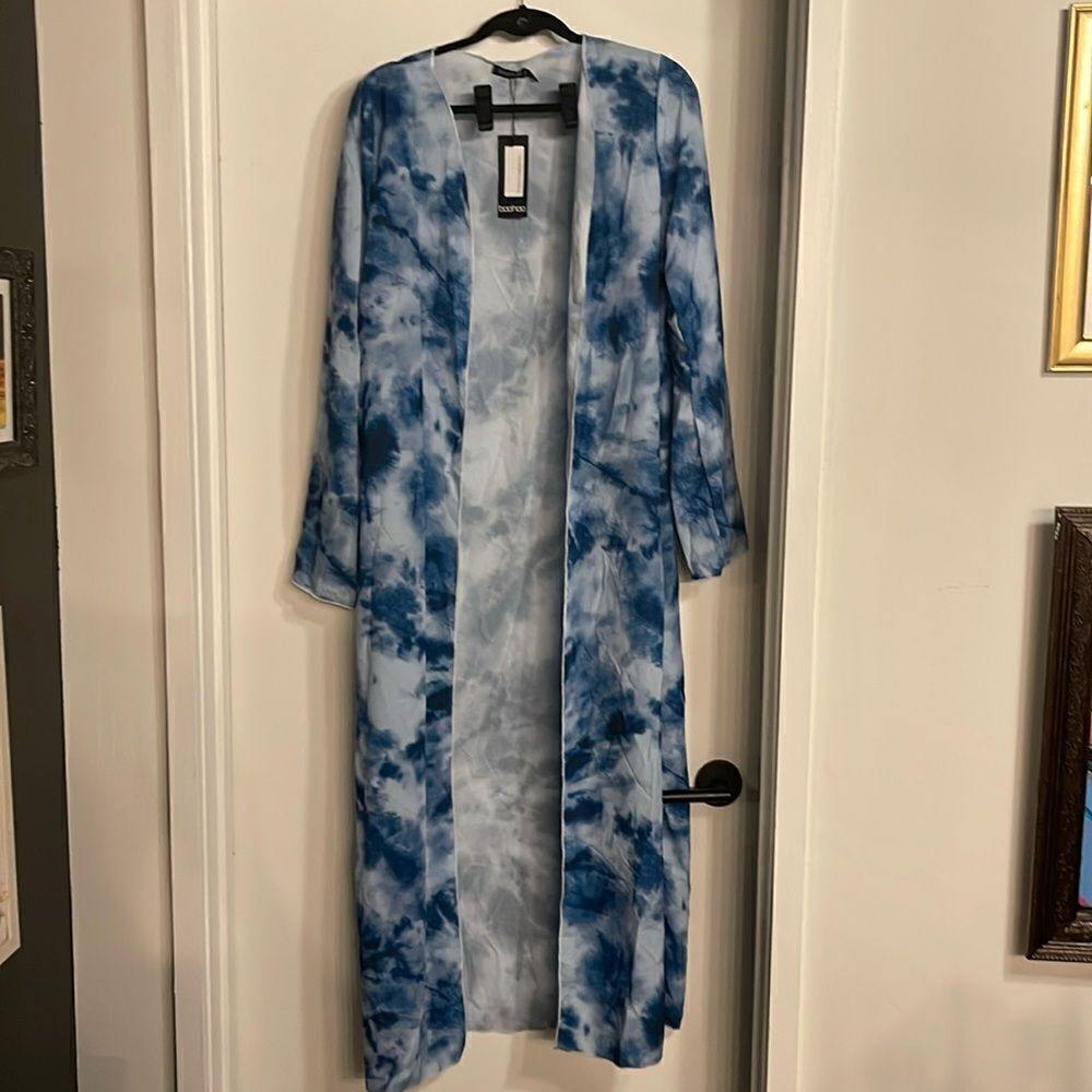 BOOHOO Maxi Kimono S/M NWT Blue Tie Dye - Picture 2 of 4